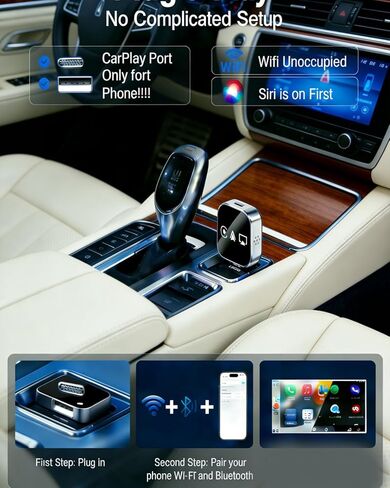 Mini Wireless Carplay Adapter for iPhone 3 in 1 Car Play Dongle Wired to Wireless Screen Mirror Accessories Converts Fast Auto Connect No Audio Delay Bluetooth 5.3 & 5ghz Wi-Fi - Plug & Play (2PCS) in Kuwait