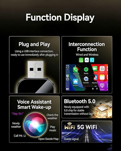 Mini Wireless Carplay Adapter for iPhone 3 in 1 Car Play Dongle Wired to Wireless Screen Mirror Accessories Converts Fast Auto Connect No Audio Delay Bluetooth 5.3 & 5ghz Wi-Fi - Plug & Play (2PCS) in Kuwait