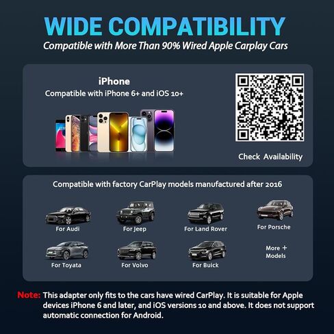 Wireless CarPlay Adapter for iPhone, 2026 Upgraded Mini Design & Plug and Play & 5s Auto Stable Connection Converts Wired Connections to Wireless Compatible for iPhone 6+ (iOS 10+) & 2016+ Car in Kuwait