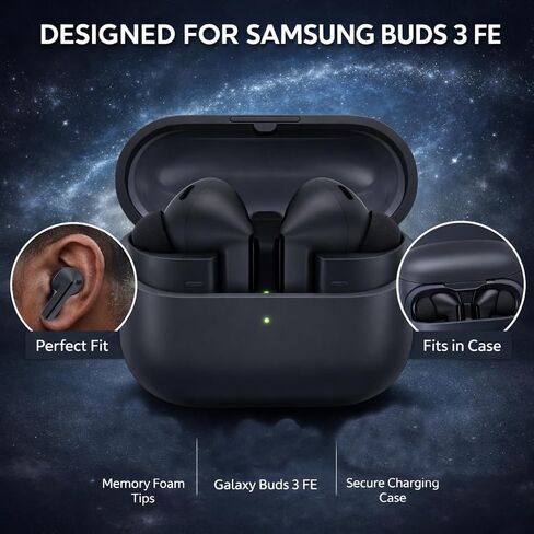 أطراف أذن من إسفنج الذاكرة مع شبكة غبار لسماعات الأذن Samsung Galaxy Buds 3 FE، طرف أذن بديل مضاد للانزلاق، بدون ألم من السيليكون، تناسب علبة الشحن، 3 أزواج (SML) in Kuwait