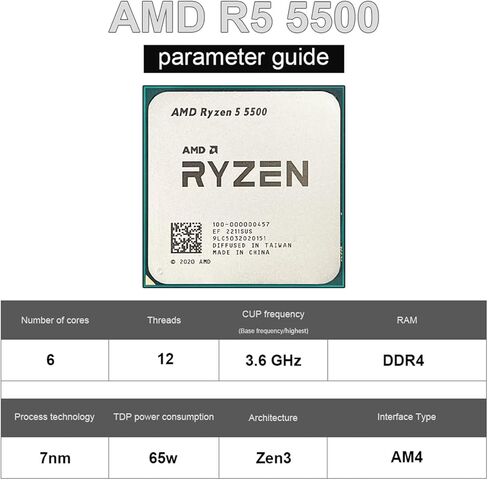 معالج A R 5 5500 CPU R5 3.6 جيجا هرتز 6-Core 12-Thread CPU Gaming 7NM L3 = 16M Soket AM4 Baru Tanpa Pendingin in Kuwait