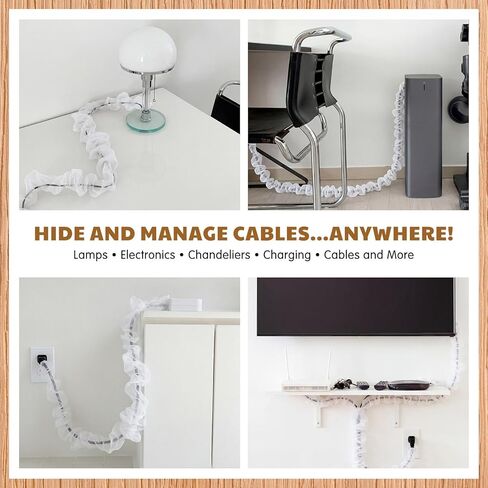 9 ft Decorative Fabric Cord Cover Organza Fabric Cord Cover for Wires Fabrics Cable Sleeve TV Computer Phone Charger Lamps Home & Office Cable Management in Kuwait