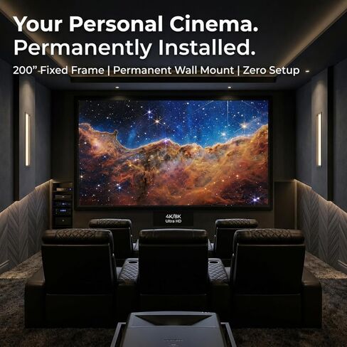 شاشة عرض بإطار ثابت من KHOMO GEAR - غير لامعة 100 بوصة - معلقة على الحائط - 4K - 8K Ultra HD، HDTV، HDR وActive 3D، غطاء قصير جدًا - تنسيق 16:9 in Kuwait