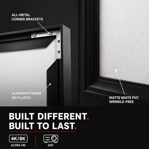 شاشة عرض بإطار ثابت من KHOMO GEAR - غير لامعة 100 بوصة - معلقة على الحائط - 4K - 8K Ultra HD، HDTV، HDR وActive 3D، غطاء قصير جدًا - تنسيق 16:9 in Kuwait