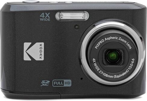 كاميرا Kodak PIXPRO FZ45 رقمية 16 ميجابكسل، تكبير بصري 4X 27 مم زاوية واسعة 1080 بكسل فيديو عالي الدقة 2.7 بوصة كاميرا LCD (أسود) + حافظة مبطنة + بطاقة 64 جيجابايت + قطعة قماش للتنظيف in Kuwait