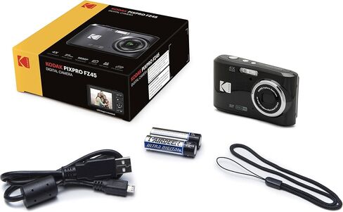 كاميرا Kodak PIXPRO FZ45 رقمية 16 ميجابكسل، تكبير بصري 4X 27 مم زاوية واسعة 1080 بكسل فيديو عالي الدقة 2.7 بوصة كاميرا LCD (أسود) + حافظة مبطنة + بطاقة 64 جيجابايت + قطعة قماش للتنظيف in Kuwait