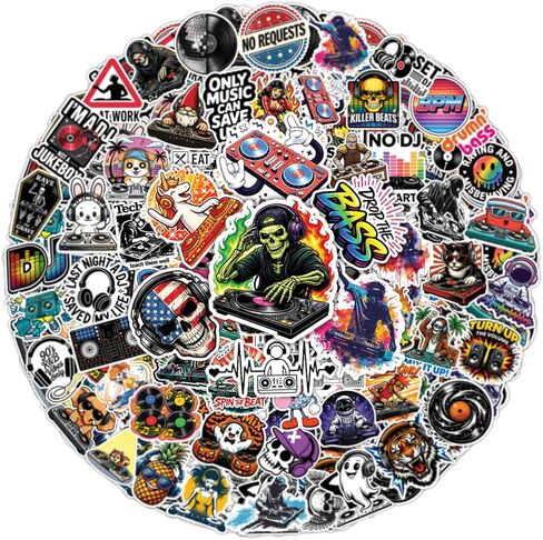 100PCS DJ Stickers – EDM Rave Music Vinyl Waterproof Stickers for Laptop, Water Bottle, Music Lovers in Kuwait
