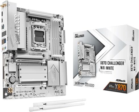 اللوحة الأم ASRock X870 Challenger WiFi White ATX، AMD AM5 Ryzen 9000/8000/7000، DDR5 8000+ (OC)، PCIe 5.0، Dual USB4، Wi-Fi 7، 2.5G LAN، 16+2+1 Dr.MOS in Kuwait