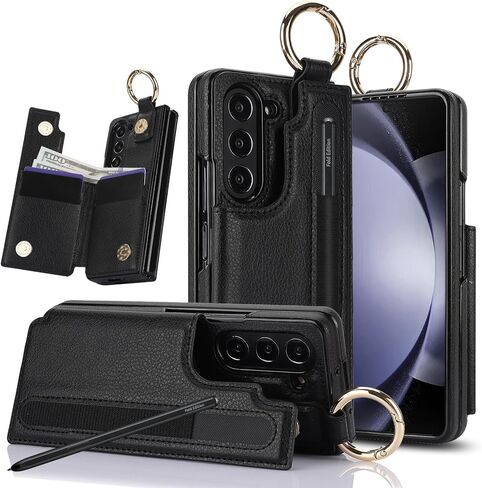 Asuwish Phone Case for Samsung Galaxy Z Fold 6 5G 2024 Wallet Cover with S Pen SPen Slot Credit Card Holder Stand Slim Rugged Mobile Purse Ring Cell Accessories ZFold6 Z6 G Fold6 6Z Women Men Black in Saudi Arabia