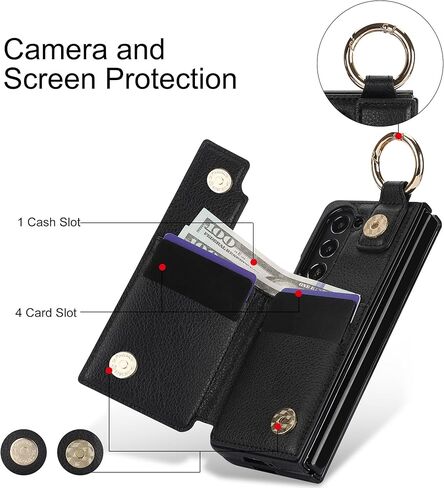 Asuwish Phone Case for Samsung Galaxy Z Fold 6 5G 2024 Wallet Cover with S Pen SPen Slot Credit Card Holder Stand Slim Rugged Mobile Purse Ring Cell Accessories ZFold6 Z6 G Fold6 6Z Women Men Black in Saudi Arabia