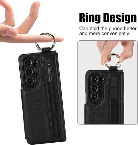 Asuwish Phone Case for Samsung Galaxy Z Fold 6 5G 2024 Wallet Cover with S Pen SPen Slot Credit Card Holder Stand Slim Rugged Mobile Purse Ring Cell Accessories ZFold6 Z6 G Fold6 6Z Women Men Black in Saudi Arabia
