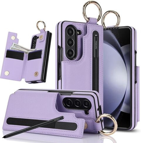 Asuwish Phone Case for Samsung Galaxy Z Fold 6 5G 2024 Wallet Cover with S Pen SPen Slot Credit Card Holder Stand Slim Rugged Mobile Purse Ring Cell Accessories ZFold6 Z6 G Fold6 6Z Women Men Black in Kuwait