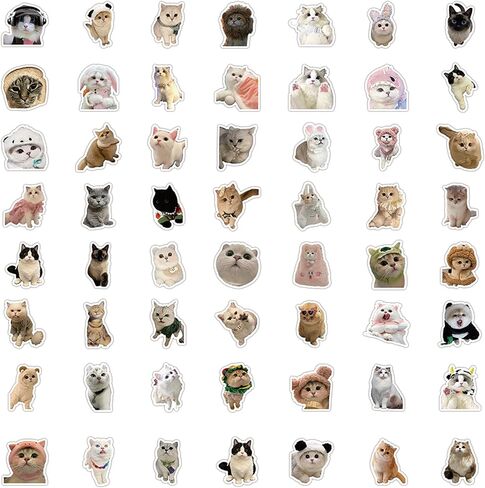 60 PCS Cute Cat Stickers for Water Bottle, Kawaii Cats Meme Sticker for Kids Adults, Funny Meme Kitten Waterproof Vinyl Decals for Laptop Guitar Suitcase-A10 in Kuwait