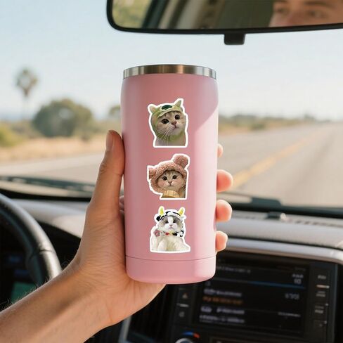 60 PCS Cute Cat Stickers for Water Bottle, Kawaii Cats Meme Sticker for Kids Adults, Funny Meme Kitten Waterproof Vinyl Decals for Laptop Guitar Suitcase-A10 in Kuwait