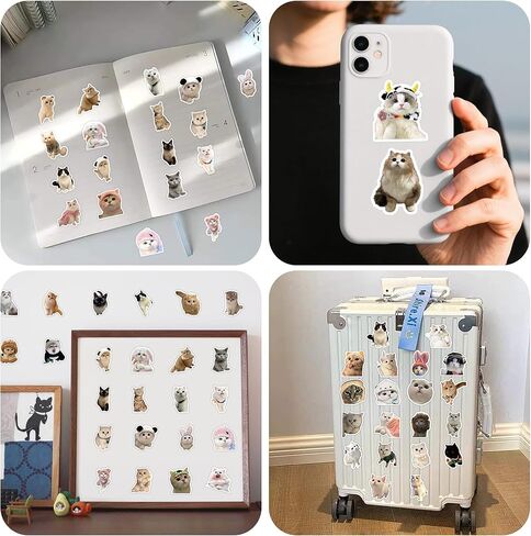 60 PCS Cute Cat Stickers for Water Bottle, Kawaii Cats Meme Sticker for Kids Adults, Funny Meme Kitten Waterproof Vinyl Decals for Laptop Guitar Suitcase-A10 in Kuwait