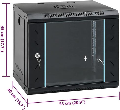 9U Wall Mount Network Cabinet 19 Inch Server Rack Enclosure, Data Storage Cabinet with Lockable Toughened Glass Door, Ventilated Cold-Rolled Steel Server Organizer, 20.9 x 15.7 x 17.7 Inches in Kuwait