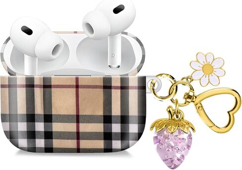 متوافق مع AirPod Pro الجيل الثاني / الأول، 2023/2022/2019، تأتي حافظة سماعة الأذن اللاسلكية المقاومة للصدمات المحمية بالكامل مع قلادة سلسلة مفاتيح لطيفة وجميلة على شكل فراولة (أزرق 1) in Kuwait