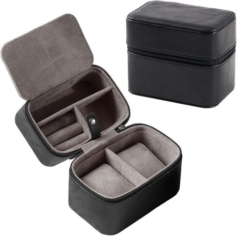Travel Watch Case for Men,Compact PU Leather Watch Travel Box with Zipper for 2 Watches for Men & Essentials Organizer(Brown) in Kuwait