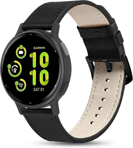20mm Genuine Leather Compatible with Garmin Vivoactive 5 Watch Band/Vivoactive 6/3/3 Music,Quick Release Soft Sport Replacement Strap for Venu Sq 2/Forerunner 165/55/245/645 Music Women Men in Kuwait