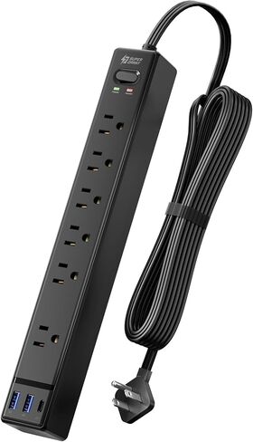 شريط طاقة SUPERDANNY بطول 9.8 قدم، واقي من زيادة التيار USB، سلك تمديد قابل للتركيب، حماية متعددة 5 منافذ، 3 منافذ USB مع مشبك وحلقة تثبيت لجهاز iPhone iPad PC، المنزل والمكتب والسفر باللون الأبيض in Saudi Arabia
