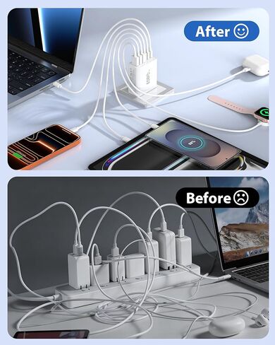 65W USB C Wall Charger Block, 2 Pack GaN 6-Port Charging Brick Fast Charger, 45W PD3.0 Power Adapter Plug Cube for iPhone 17/16/15/14 MacBook Air, iPad, Samsung for Home Travel in Kuwait