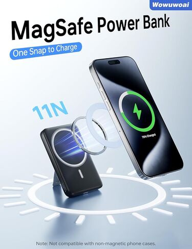 10000mAh Wireless Magnetic Power Bank with USB C Charging and Stand, Travel Essential for Magsafe Battery Pack Compatible with iPhone 17/air/16/15/14/13/12 Series in Kuwait