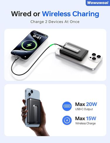 10000mAh Wireless Magnetic Power Bank with USB C Charging and Stand, Travel Essential for Magsafe Battery Pack Compatible with iPhone 17/air/16/15/14/13/12 Series in Kuwait
