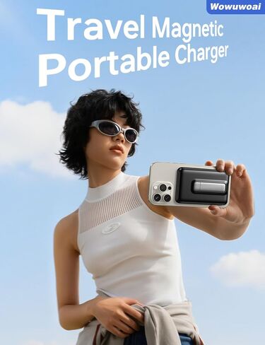 10000mAh Wireless Magnetic Power Bank with USB C Charging and Stand, Travel Essential for Magsafe Battery Pack Compatible with iPhone 17/air/16/15/14/13/12 Series in Kuwait