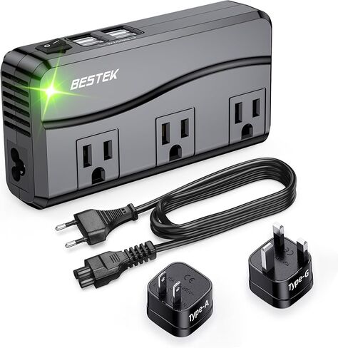 محول السفر العالمي BESTEK من 220 فولت إلى 110 فولت مع شاحن USB 6A 4 منافذ ومحول قابس عالمي في المملكة المتحدة/الاتحاد الأفريقي/الولايات المتحدة/الاتحاد الأوروبي (أبيض) in Kuwait