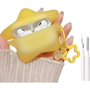 MINSCOSE لحافظة AirPods الجيل الرابع، تصميم نمط نجمة ثلاثية الأبعاد لطيف ومضيئ مع سلسلة مفاتيح Kawaii Star، غطاء سماعات أذن واقي من السيليكون الناعم مع مجموعة أدوات تنظيف للفتيات والنساء - أزرق in Kuwait