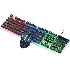 Gugxiom Steam Punk Wired Keyboard & Mouse Combo, 104 Keys Backlit LED Keyboards, 1000DPI Optical Mouse, Typewriter Style Mechanical Round Keycaps, for PC Laptop (Black) in Kuwait