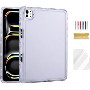 Dteck for iPad Pro/Air 13" (M5/M4/M3/M2), Pro 12.9" (6th/5th/4th/3rd Gen) Clear Case with Pencil Holder/Screen Protector Film/Stylus, 3 Layers Protective Lightweight Slim Transparent Back Cover, Pink in Saudi Arabia