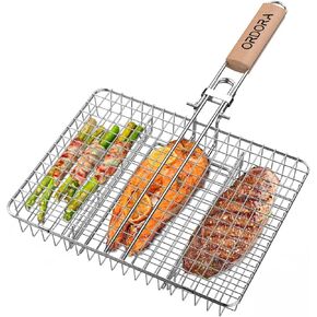 ORDORA Grill Basket, Fish Grill Basket, Rustproof Stainless Steel BBQ Grilling Basket for Meat,Steak, Shrimp, Vegetables, Chops, Heavy Duty Grill Basket Outdoor Grill Accessories in Saudi Arabia
