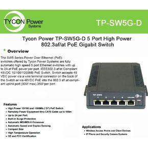 Tycon Systems TP-SW5G-D 5 PORT HIGH POWER POE 10/100/1000BASET S in Kuwait