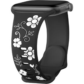 سوار منقوش بالزهور لساعات Apple Watch للنساء 40 مم 44 مم 38 مم 41 مم 42 مم 45 مم 46 مم 49 مم iWatch، حزام سيليكون ناعم على شكل زهرة لطيفة لساعة Apple SE/3/2nd Series 11 10 9 8 7 6 5 4 3 Ultra in Kuwait
