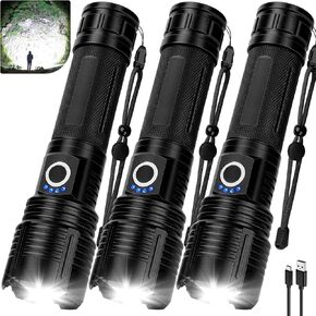 3Pack Flashlights High Lumens Rechargeable, 99,000 Lumens Super Bright LED Flashlight, Powerful Flash Light with 5 Modes, Flashlights for Home Camping, IPX7 Waterproof in Saudi Arabia