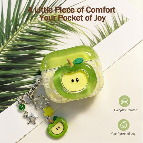 حافظة AirPods Pro 3 2025 - تصميم لطيف ثلاثي الأبعاد على شكل تفاحة حمراء Air pod Pro 3 Cove مع سلسلة مفاتيح قلادة Apple، غطاء سيليكون ناعم مقاوم للصدمات، للفتيات والنساء (أخضر) in Kuwait