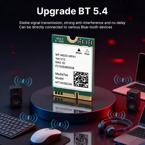 FENVI WiFi 7 BE6500 M.2 Wireless Card,Tri-Band 6G/5G/2.4Ghz Wi-Fi7 802.11be 6.5Gbps Network Adapter for Laptop/PC, WPA3,OFDMA MU-MIMO,with Bluetooth 5.4, Support Intel/AMD Windows 10/11 (64-Bit) in Kuwait