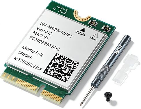 FENVI WiFi 7 BE6500 M.2 Wireless Card,Tri-Band 6G/5G/2.4Ghz Wi-Fi7 802.11be 6.5Gbps Network Adapter for Laptop/PC, WPA3,OFDMA MU-MIMO,with Bluetooth 5.4, Support Intel/AMD Windows 10/11 (64-Bit) in Kuwait