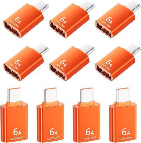 10 عبوات من محول USB A أنثى إلى USB C ذكر، 10 جيجابت في الثانية 120 وات برتقالي سريع نقل البيانات من النوع C ذكر إلى USB3.1 أنثى OTG محول للهواتف الذكية والكمبيوتر المحمول ولوحة المفاتيح in Kuwait