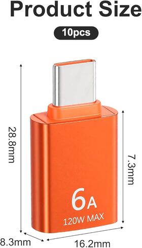 10 عبوات من محول USB A أنثى إلى USB C ذكر، 10 جيجابت في الثانية 120 وات برتقالي سريع نقل البيانات من النوع C ذكر إلى USB3.1 أنثى OTG محول للهواتف الذكية والكمبيوتر المحمول ولوحة المفاتيح in Kuwait