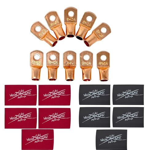 Sky High Car Audio (10) 1/0 Gauge Copper Ring Terminals 3/8" RED/Black Heat Shrink Tubing LUGS in Saudi Arabia