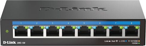D-Link DMS-105 محول سطح المكتب غير المُدار بـ 5 منافذ 2.5 جيجا بايت متعدد جيجابت مع خمسة منافذ جيجابت 2.5، بدون مروحة، ملف تعريف منخفض، مدمج، غلاف معدني، جودة الخدمة، التوصيل والتشغيل in Kuwait