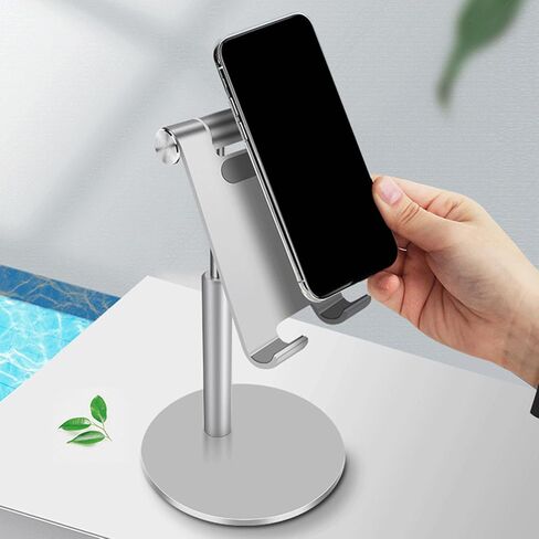 HOMSFOU Telescopic Phone Holder Rotatable Desktop Stand for Smartphones and Tablets Silver Home Office and Study Use Reduces Neck Pain in Kuwait