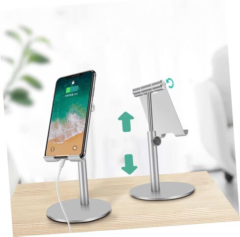 HOMSFOU Telescopic Phone Holder Rotatable Desktop Stand for Smartphones and Tablets Silver Home Office and Study Use Reduces Neck Pain in Kuwait