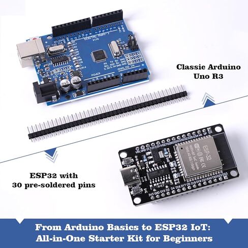 UNO R3 وESP32 متوافق مع Arduino IDE، مجموعة البدء الأساسية الشاملة لمشروع UNO مع كابل USB، لوحة تطوير WiFi ESP32، إنترنت الأشياء للمهندسين المبتدئين in Kuwait