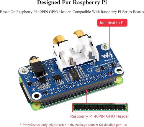 بطاقة صوت PCM5122 HiFi I2S DAC متوافقة مع Raspberry Pi 5/4B/3B+/3B/Pi Zero W/Zero 2W/Pico W/Pico 2W، بناءً على رأس Pi 40PIN GPIO، تشفير/فك تشفير ستيريو، دعم تشغيل الصوت in Kuwait