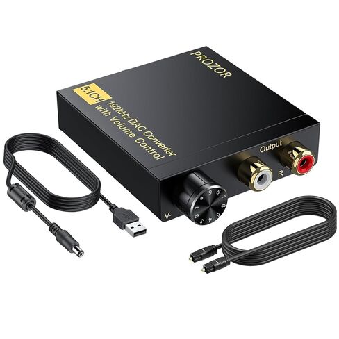 PROZOR 192KHz Digital to Analog Audio Converter DAC Digital SPDIF Optical to Analog L/R RCA Converter Toslink Optical to 3.5mm Jack Adapter for PS3 HD DVD PS4 Amp Apple TV Home Cinema in Kuwait
