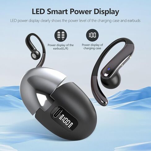 Open Ear Clip Wireless Earbuds Bone Conduction Headphones, Bluetooth 5.4, Open Ear Design for Running Fitness,Office，Built-in Mic, IPX7 Waterproof, LED Display Charging Case,Ear Hooks Ear Buds in Kuwait