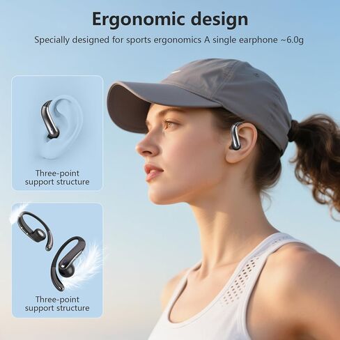 Open Ear Clip Wireless Earbuds Bone Conduction Headphones, Bluetooth 5.4, Open Ear Design for Running Fitness,Office，Built-in Mic, IPX7 Waterproof, LED Display Charging Case,Ear Hooks Ear Buds in Kuwait